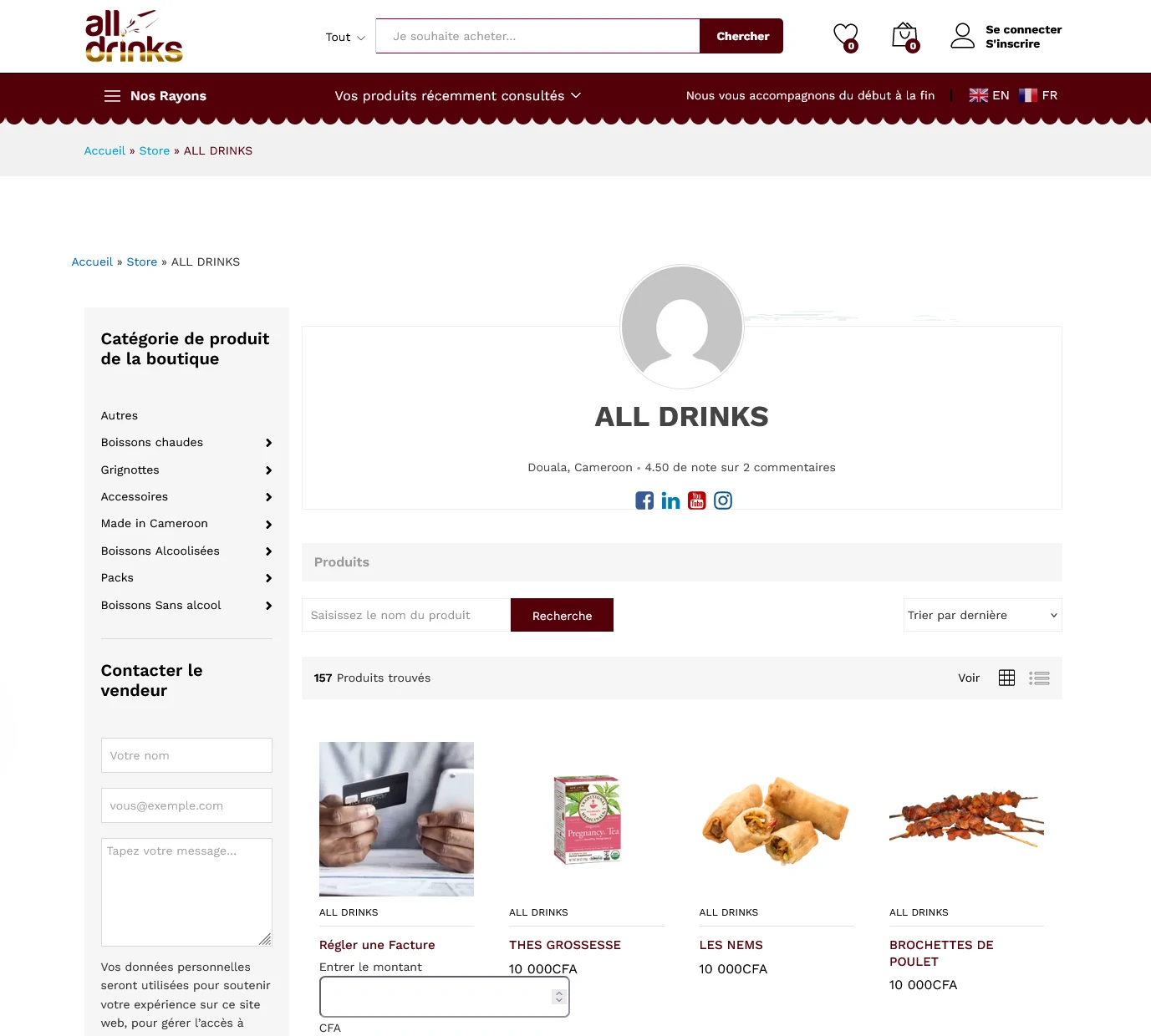 marketplace boissons multi-vendeurs Cameroun