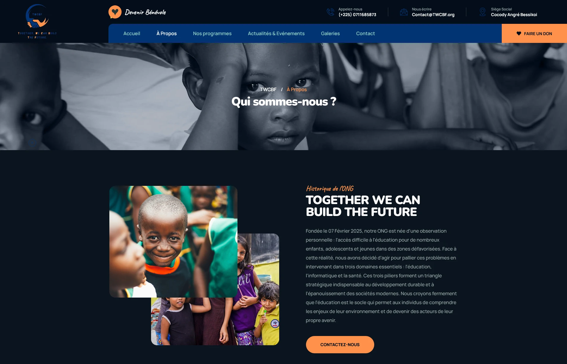 site web ONG TWCBF Abidjan éducation