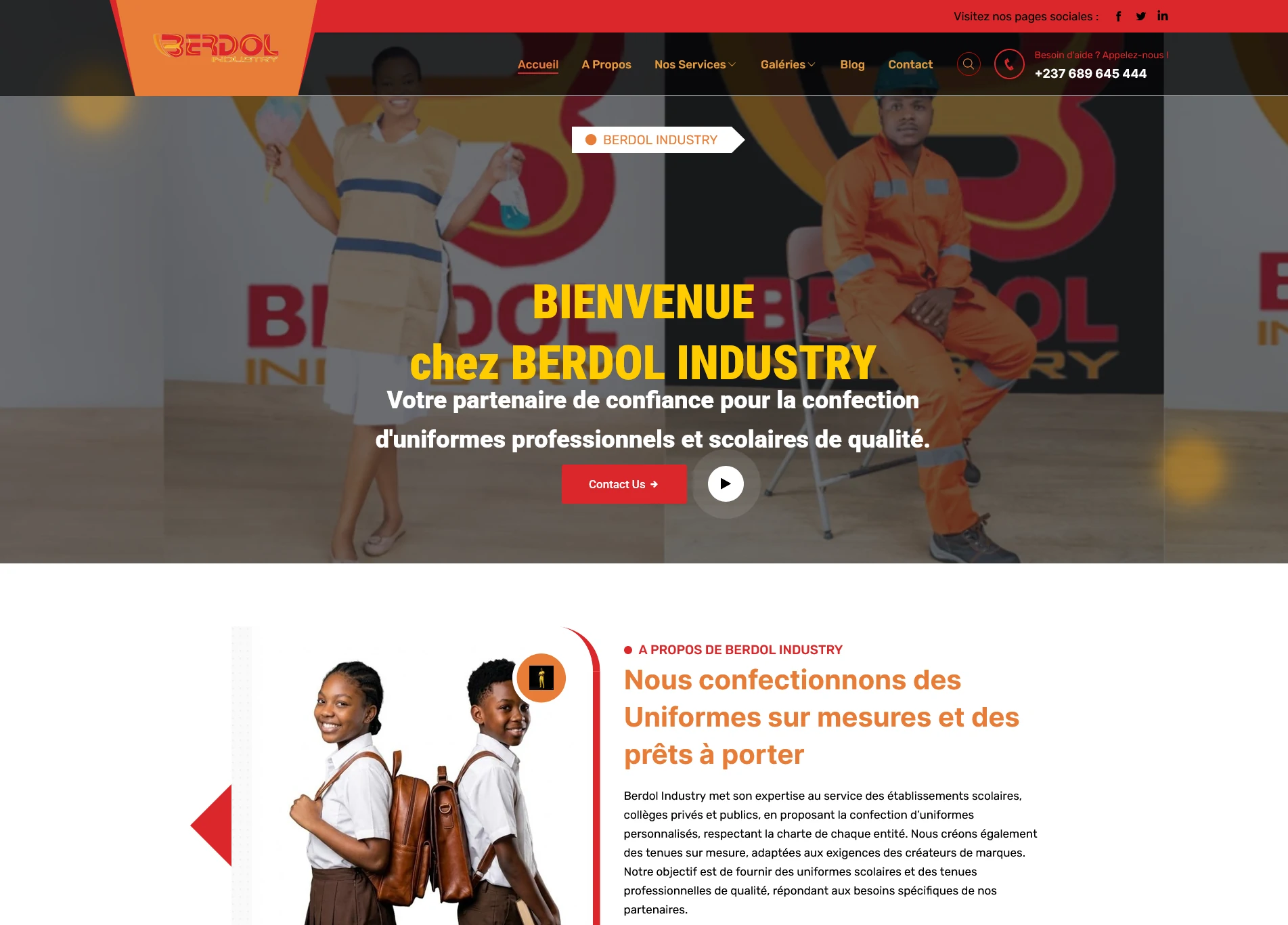 site web uniformes scolaires Berdol Industry Douala
