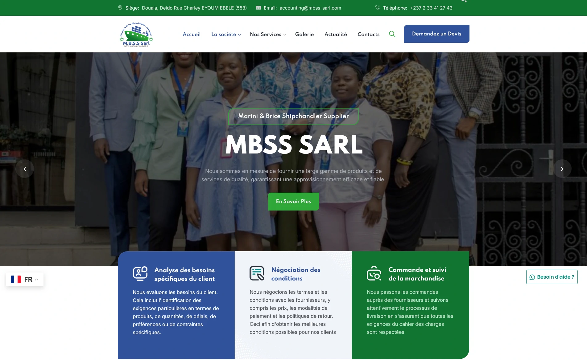 site web MBSS SARL avitaillement maritime Douala